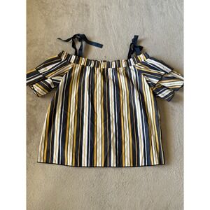 Tempted Size XL Striped Off Shoulder Top Tie Strap Ruffle Sleeve Blouse